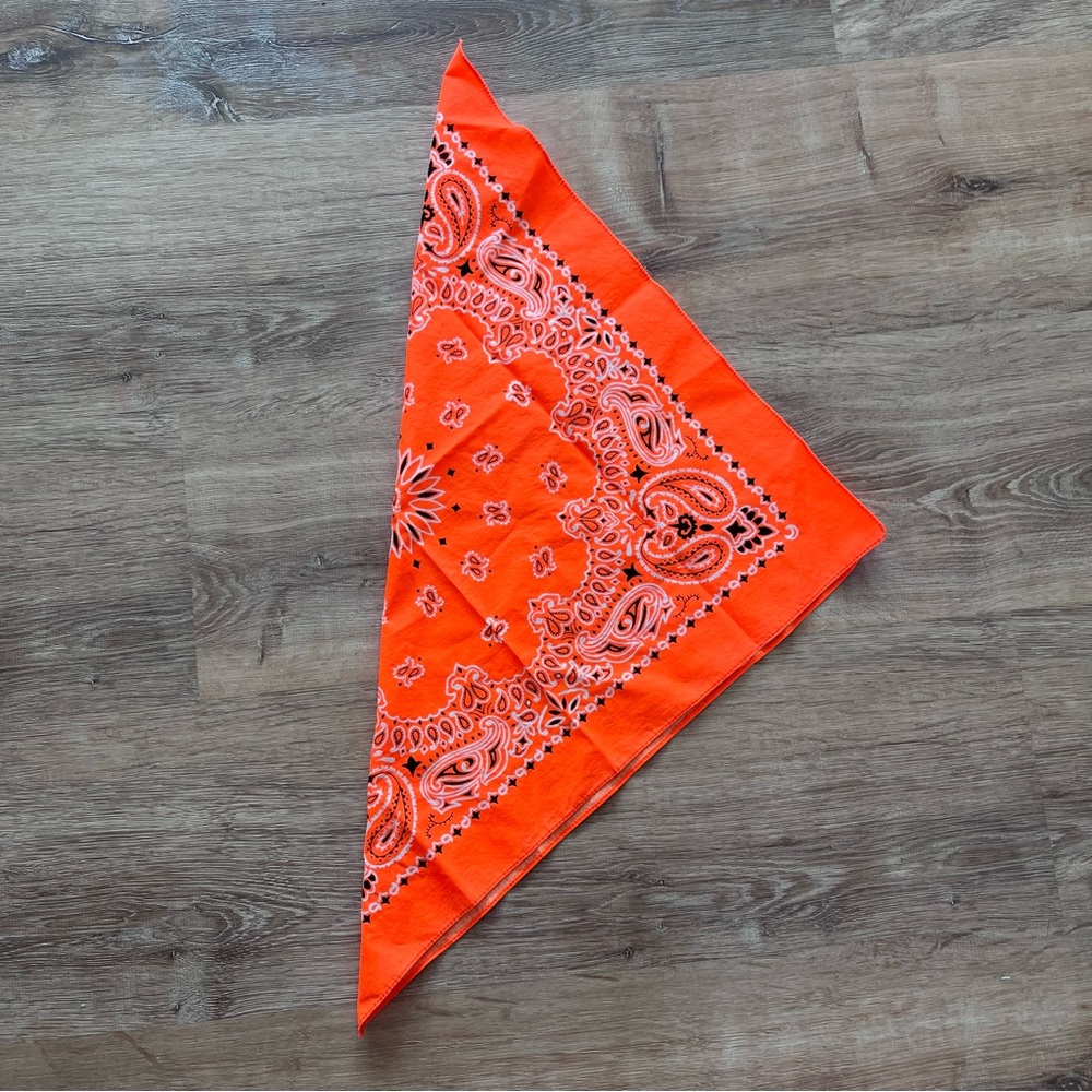 Neon orange paisley bandana